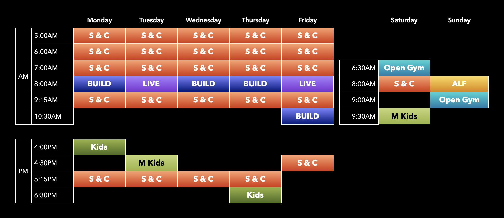 Cynergy Training Schedule