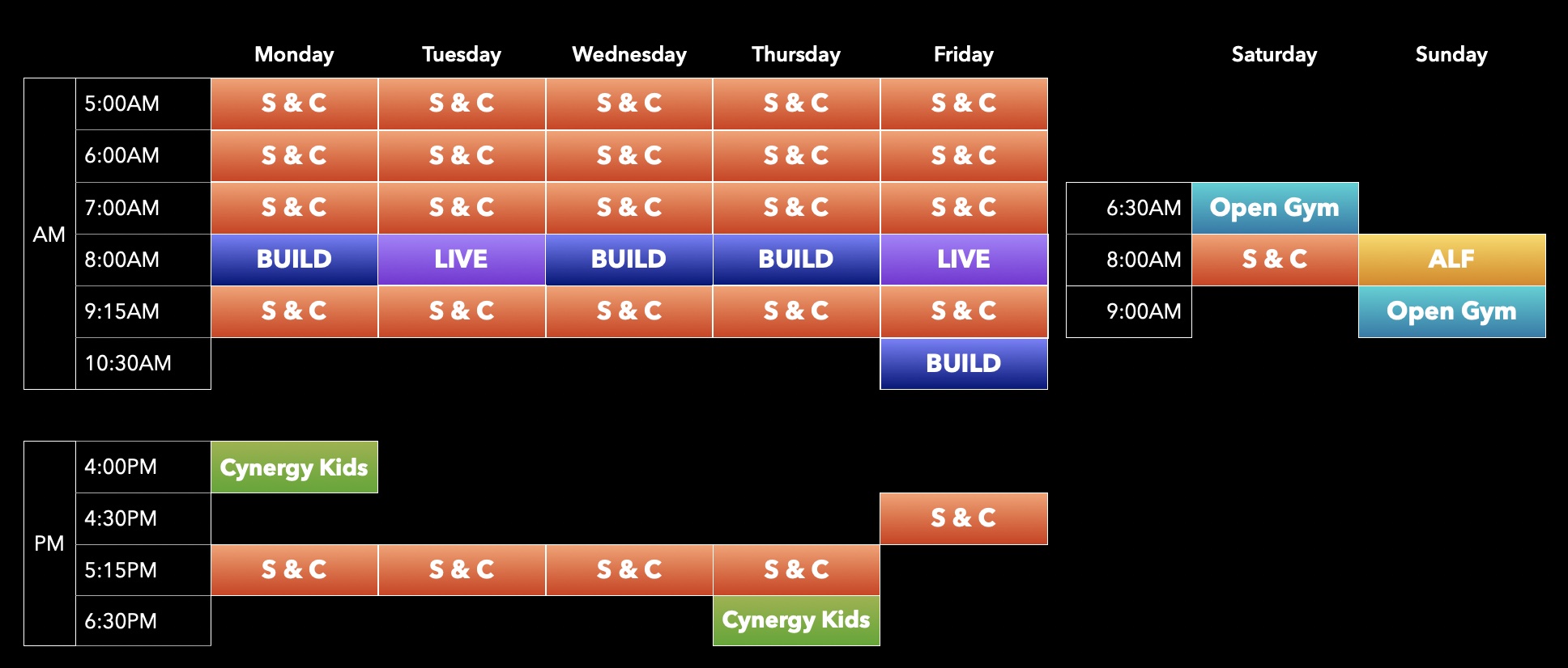 Cynergy Training Schedule