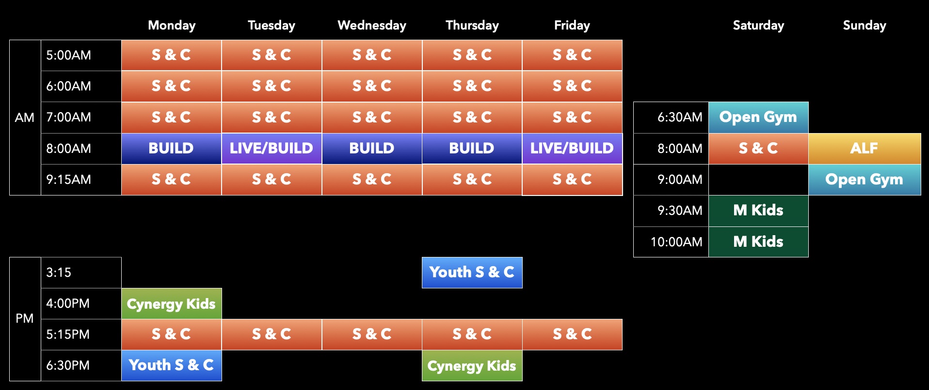 Cynergy Training Schedule