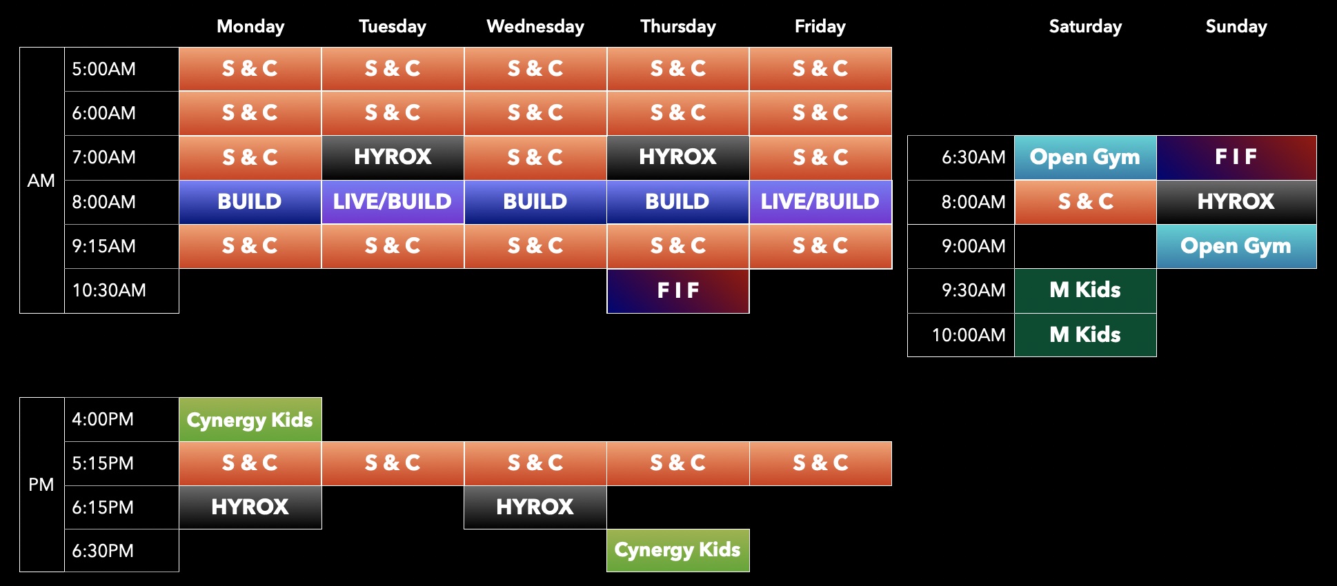 Cynergy Training class schedule