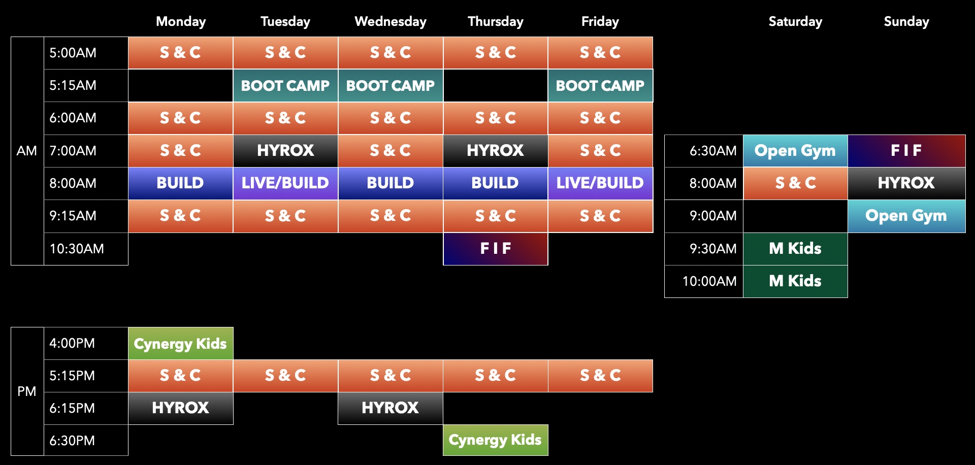 Cynergy Training class schedule